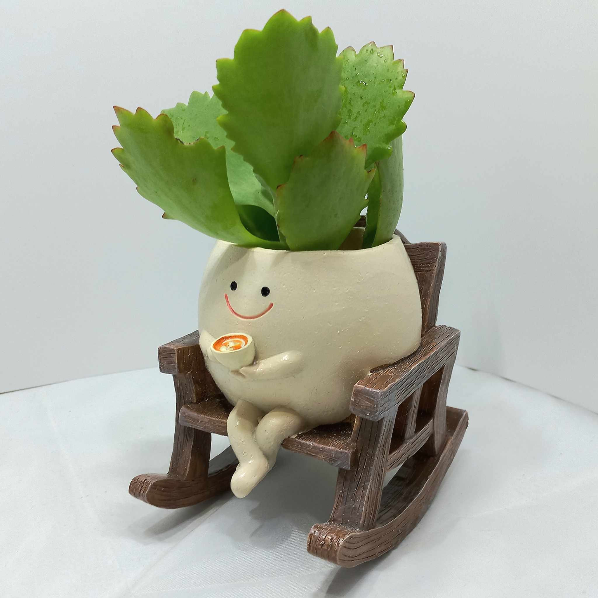 Cup of Coffee Smiley Rocking Chair Planter Resin Pot