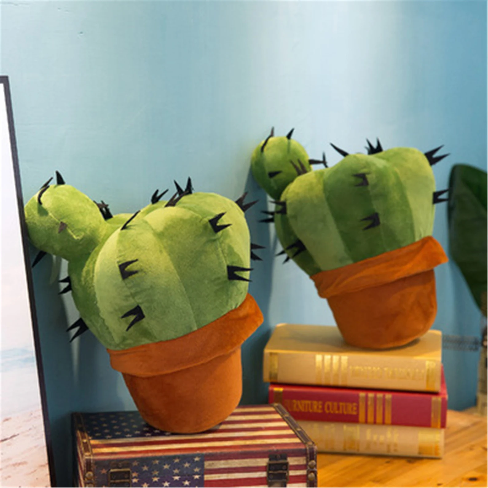 cactus plush toy, green cactus plush toy in brown pot.