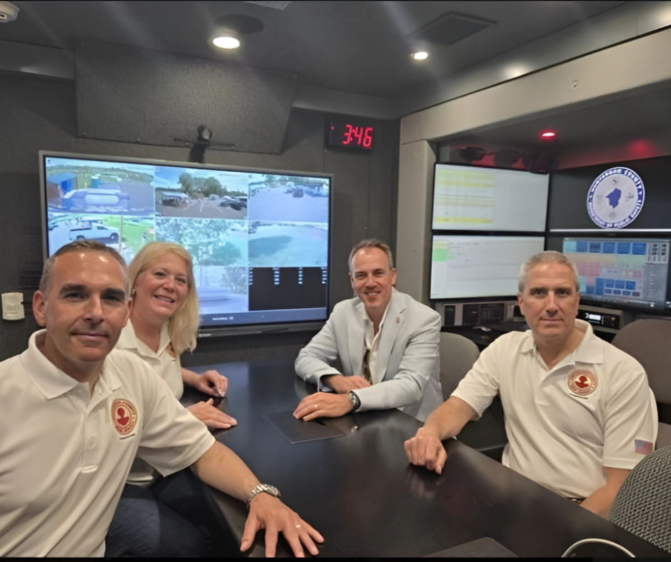 Hunterdon County Commissioners Zach Rich and Susan Soloway join Deputy Director Shaun Van Doren and Board Director John Lanza for a tour of the new Hunterdon County Mobile Command Bus.