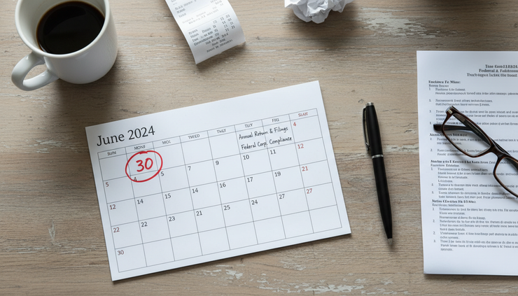 Overhead view of a marked anniversary date on a paper calendar beside a pen.