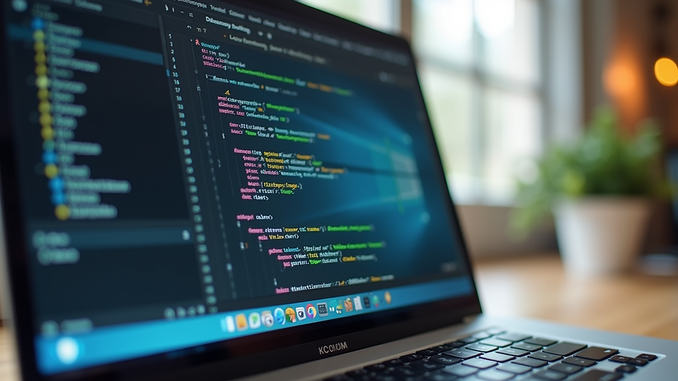 Eye-level view of a laptop screen showing Wix website editor with code window open
