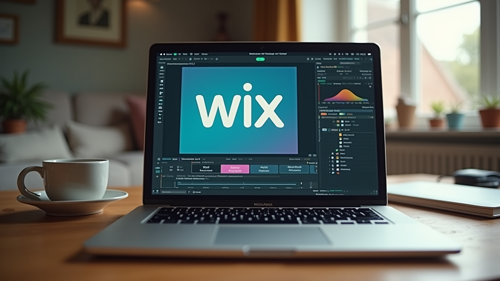 Eye-level view of a laptop screen showing Wix website editor interface