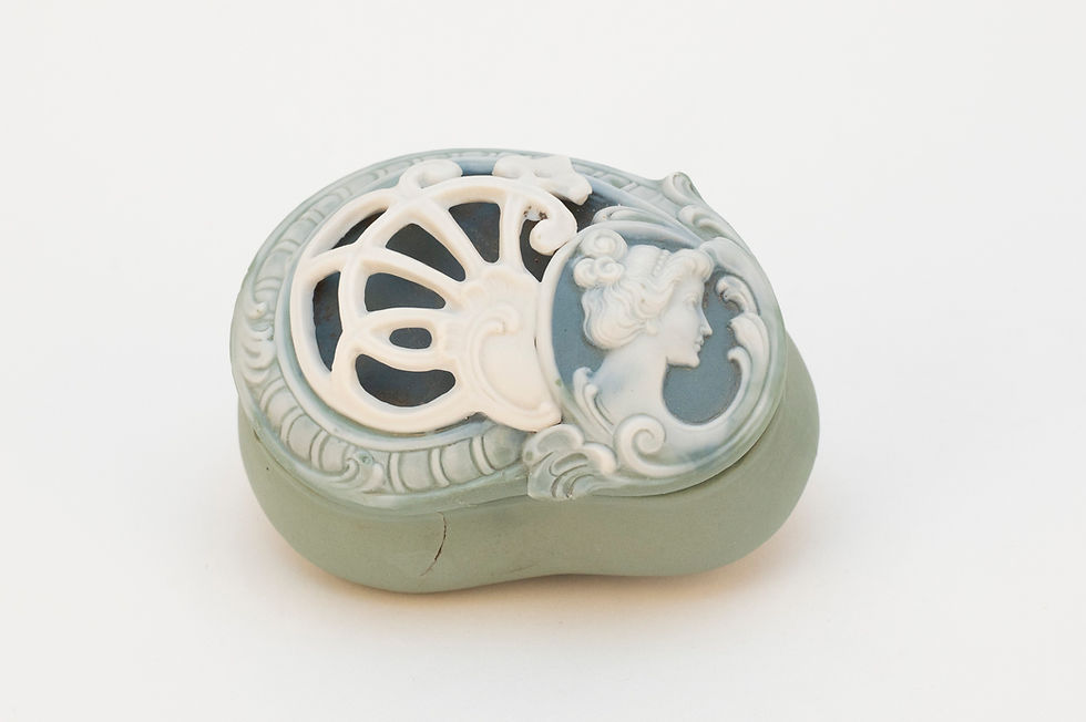 Miniature : detail decor camee profil feminin ceramique biscuitboite ceramique vintage cabinet de curiosites