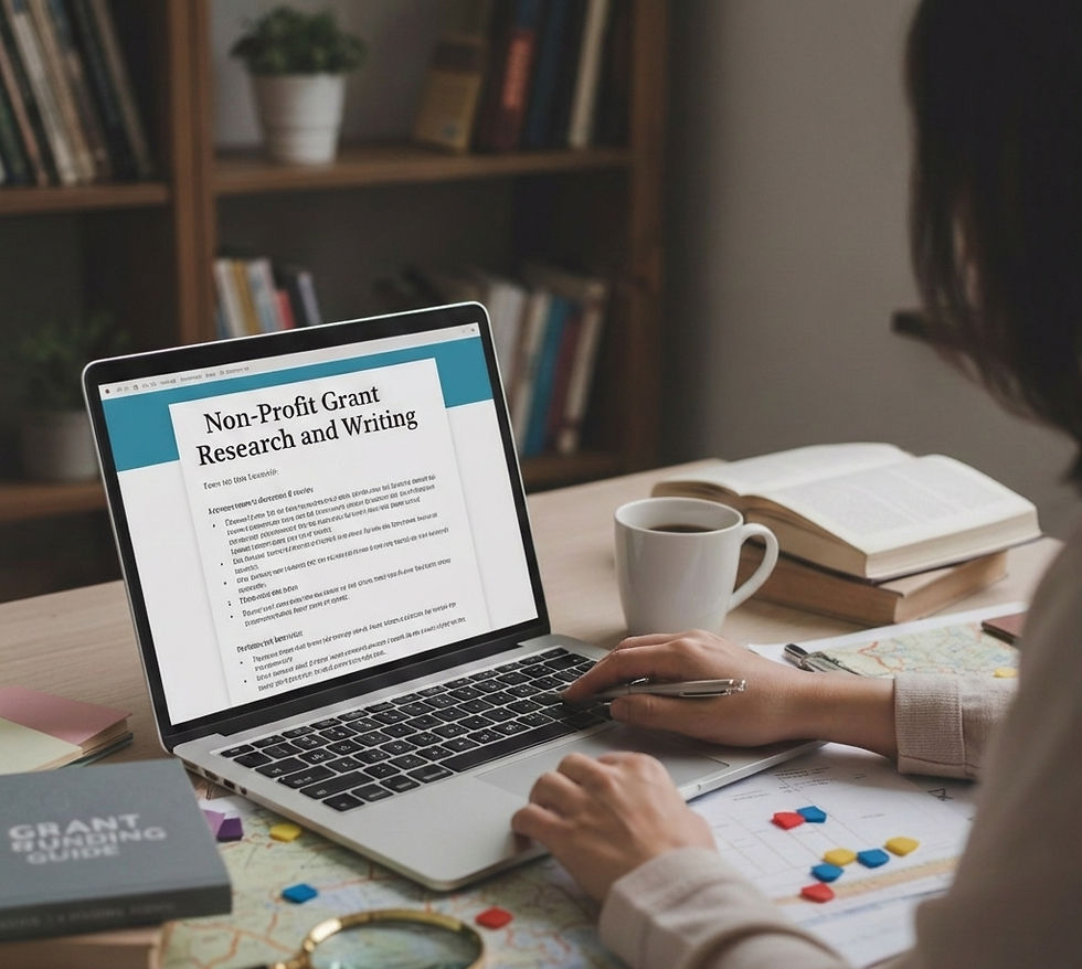 A laptop on a cluttered desk depicting a research writing proposal