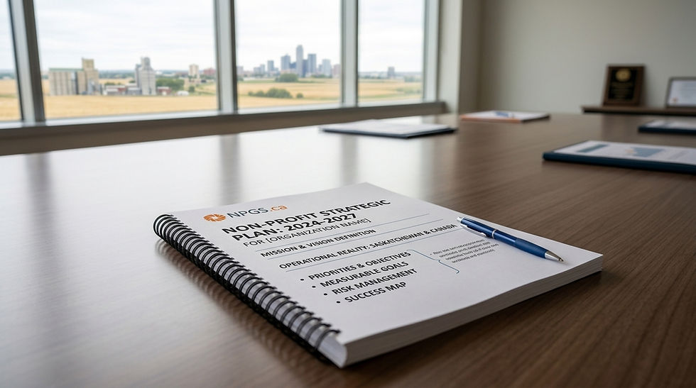a strategic plan document on an empty board table