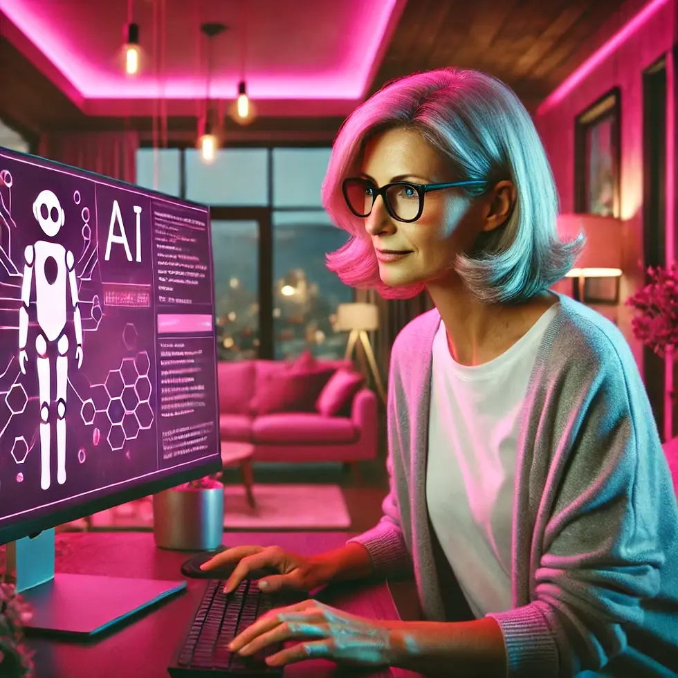 Une femme en reconversion programmant avec confiance un agent IA