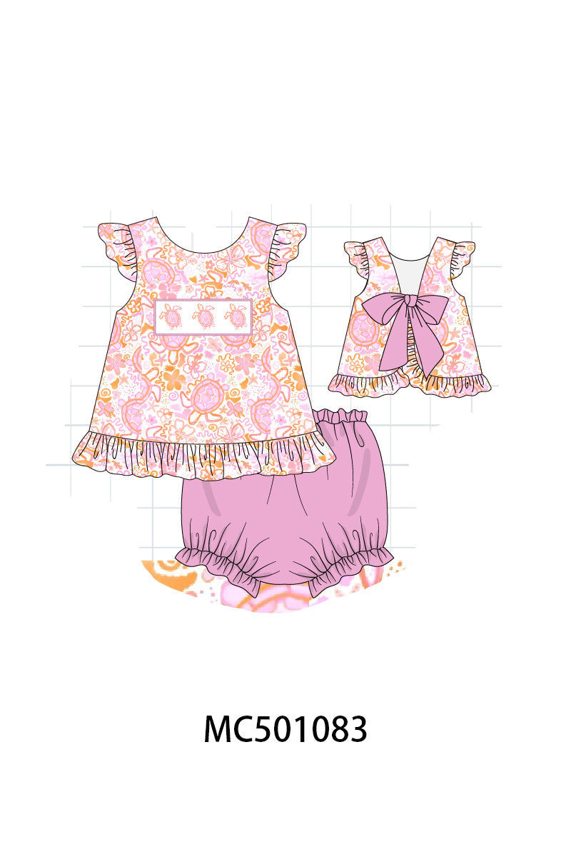Pink Turtle Embroidery Floral Bloomer