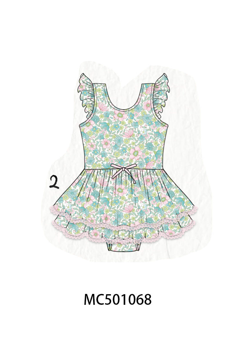 Girls Green Floral Lace Leotard