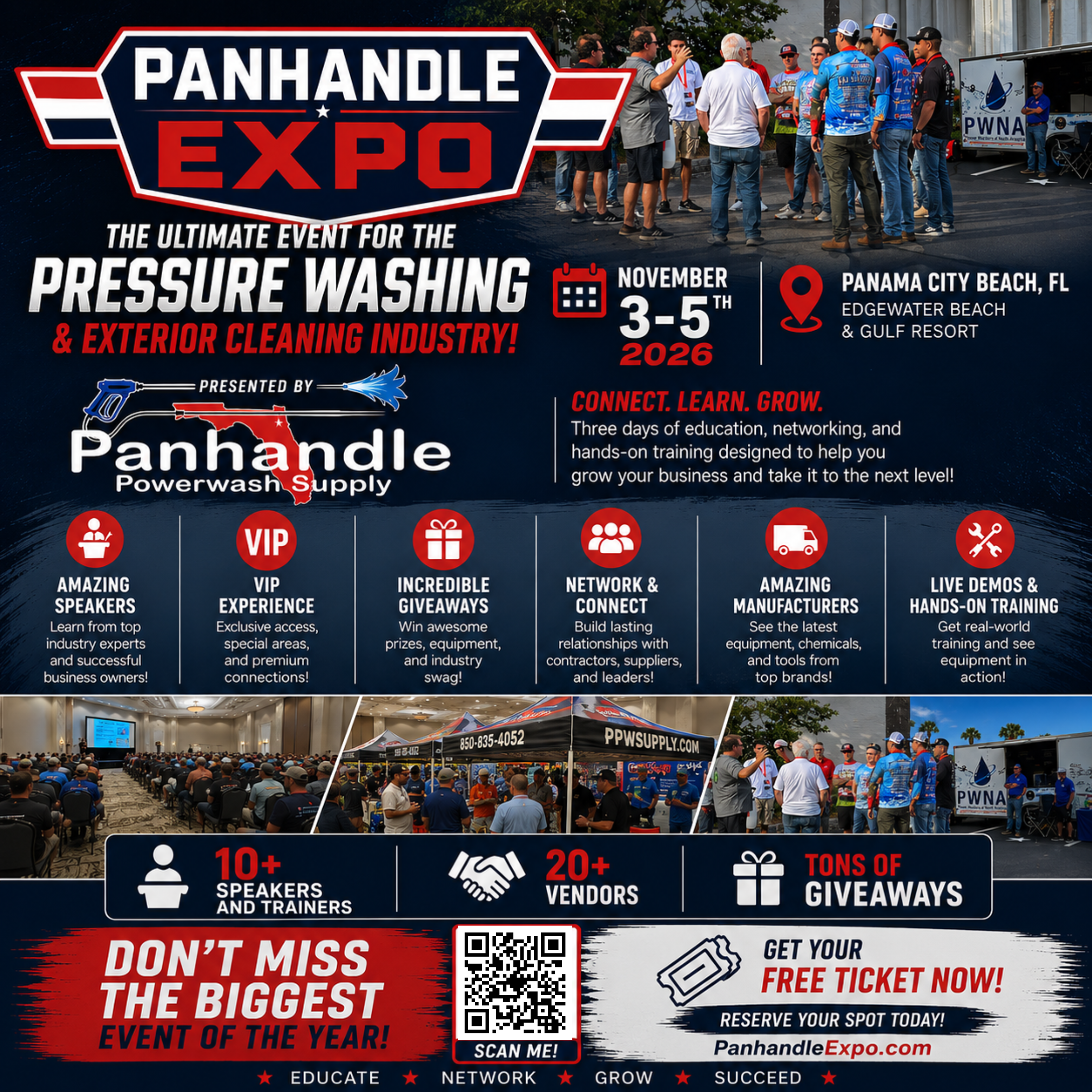 Panhandle Expo 2026 Event Banner. The largest free pressure washing convention with hands on experiences including and AI Business workshop.