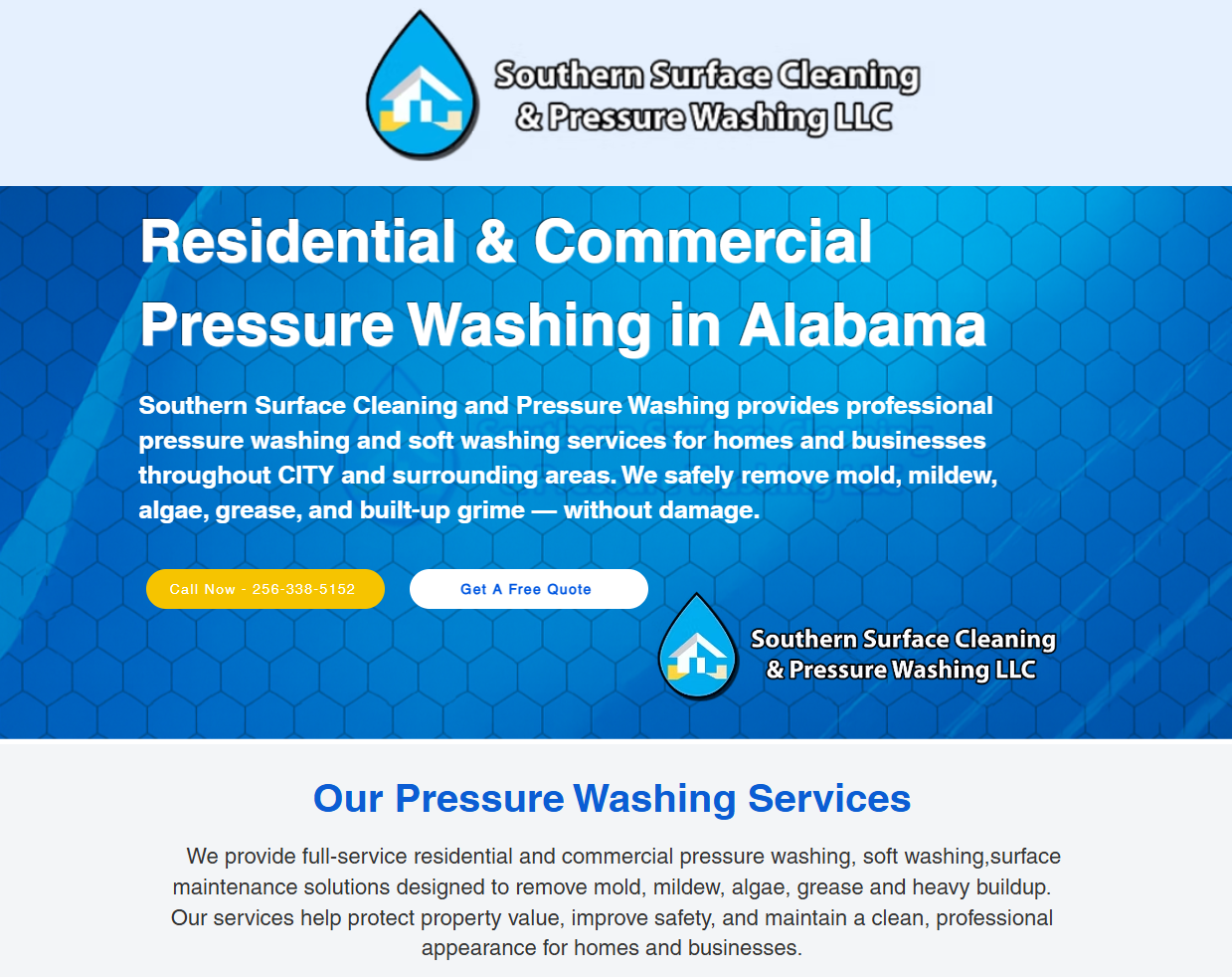 Single page landing page website designed for contractors in pressure washing and soft washing. made by Dab Marketing