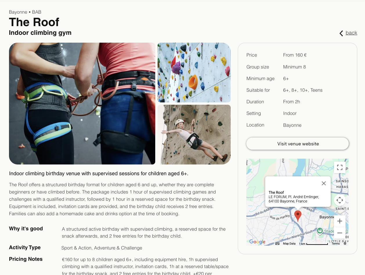 Aperçu de la page détail d’un lieu sur insideBAB
