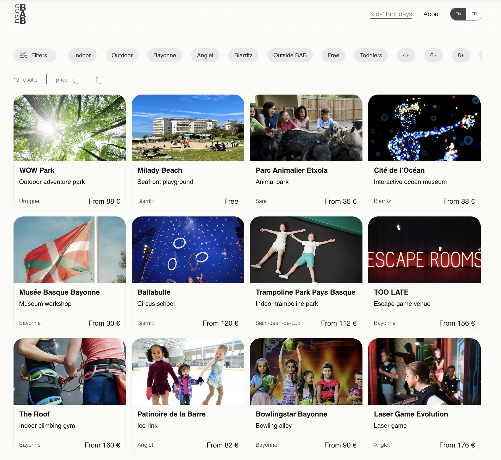 Aperçu de la page liste des lieux sur insideBAB
