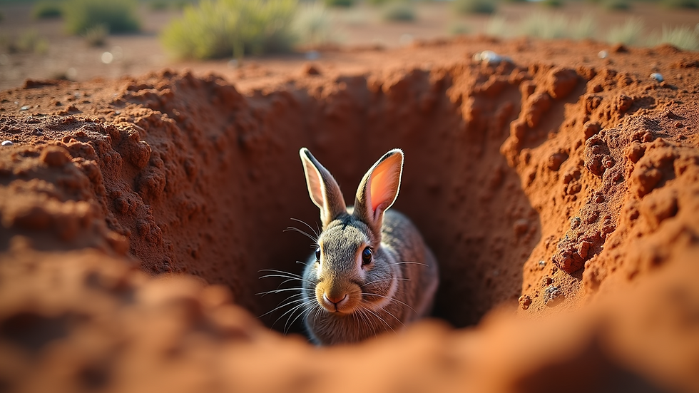 High angle view of rabbit burrows in dry Australian soil