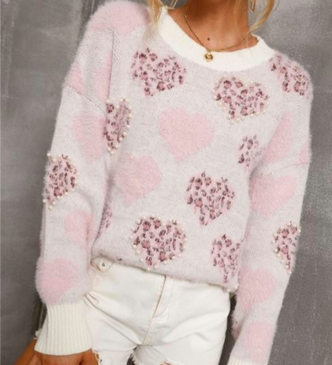 Leopard Hearts Pearl's Pink Sweater Valentine's Item 687
