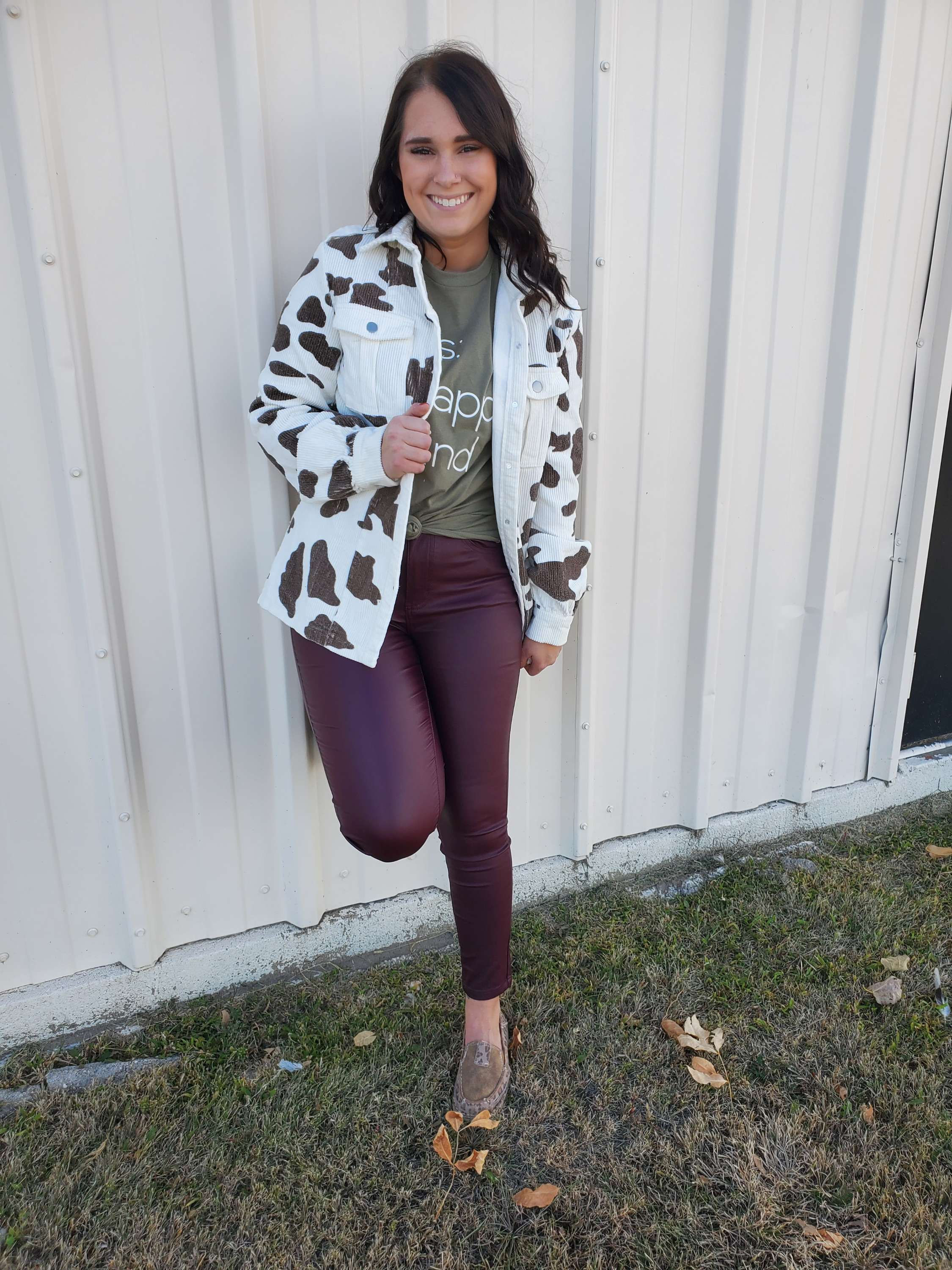 Burgundy Vegan Leather Skinny Pants-Item 489