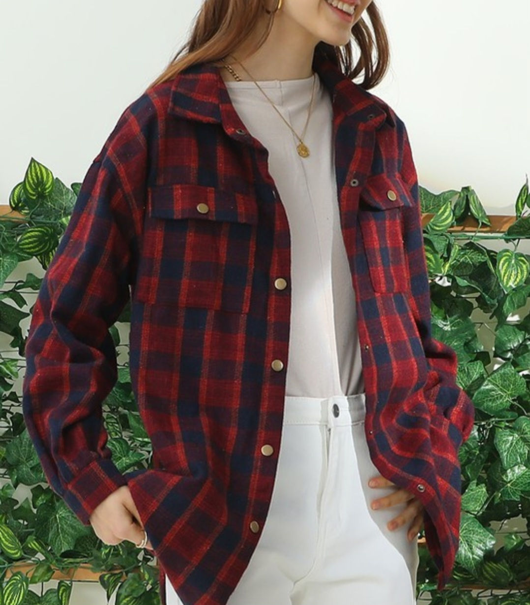 Red Navy Plaid Flannel Shacket Item 634