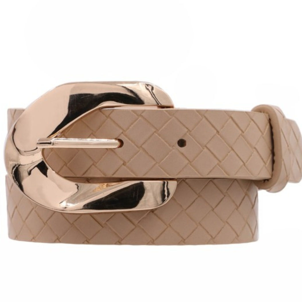 Gold Metal Buckle Faux Leather Belt