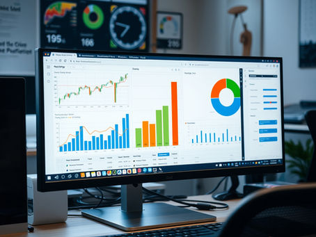 computer screen with charts and marketing metrics