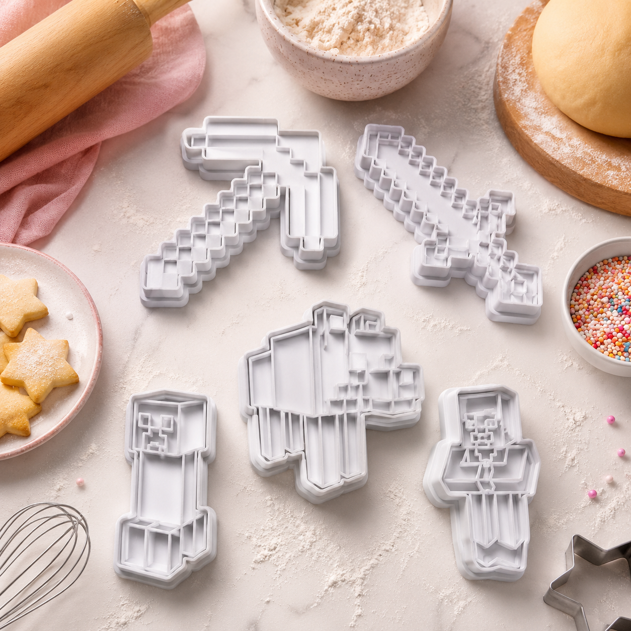 Cortador de Biscoito Minecraft Marcador Carimbo Molde para Pasta Americana, Bisc