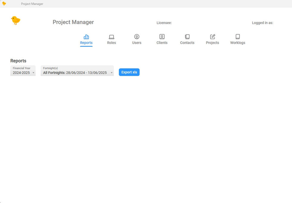 The Reports page of our Custom Project Management Software, used to automatically generate reports and breakdowns for clients
