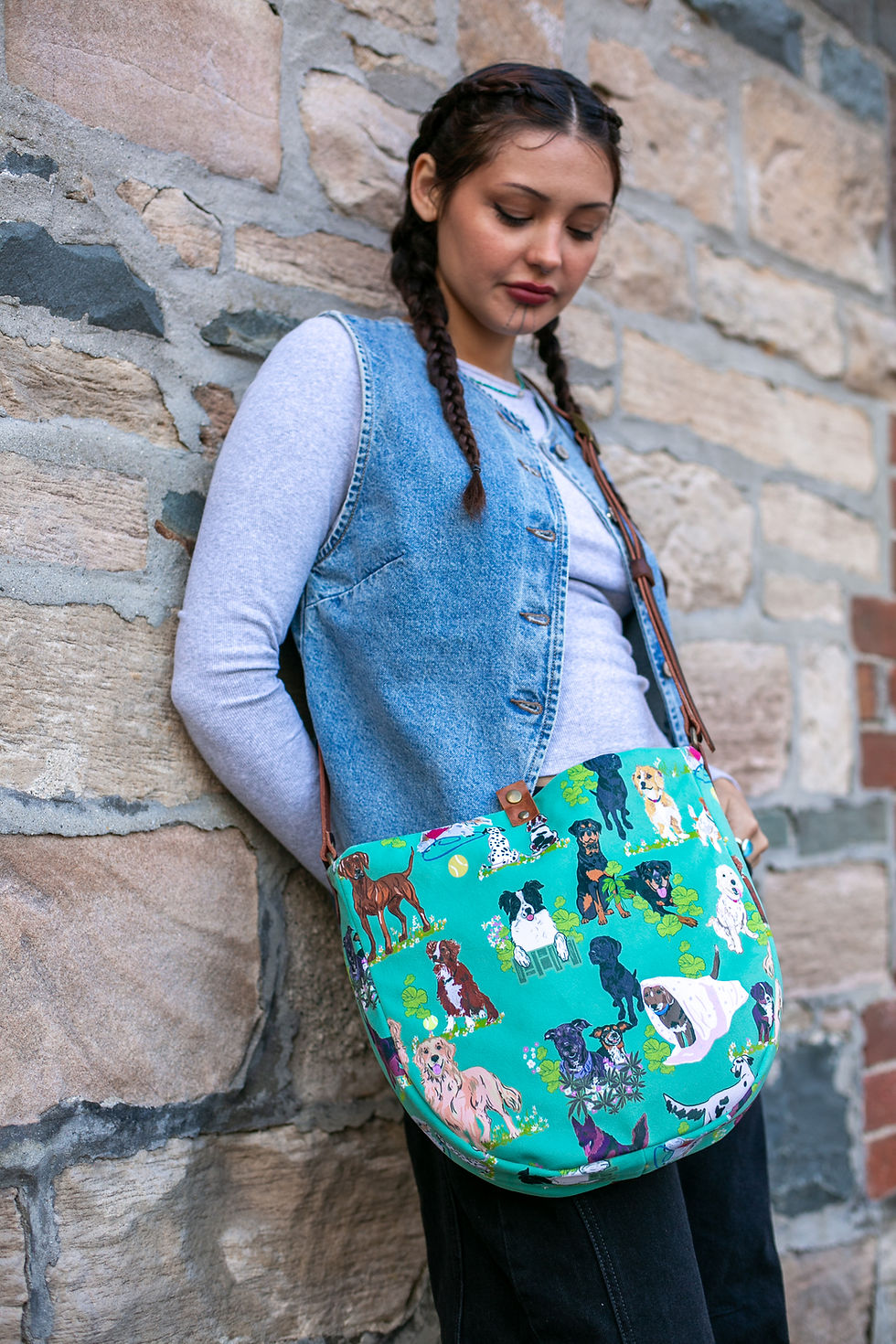 Megan's Mini Tulip Bag Crossbody | Dogs (seafoam interior)