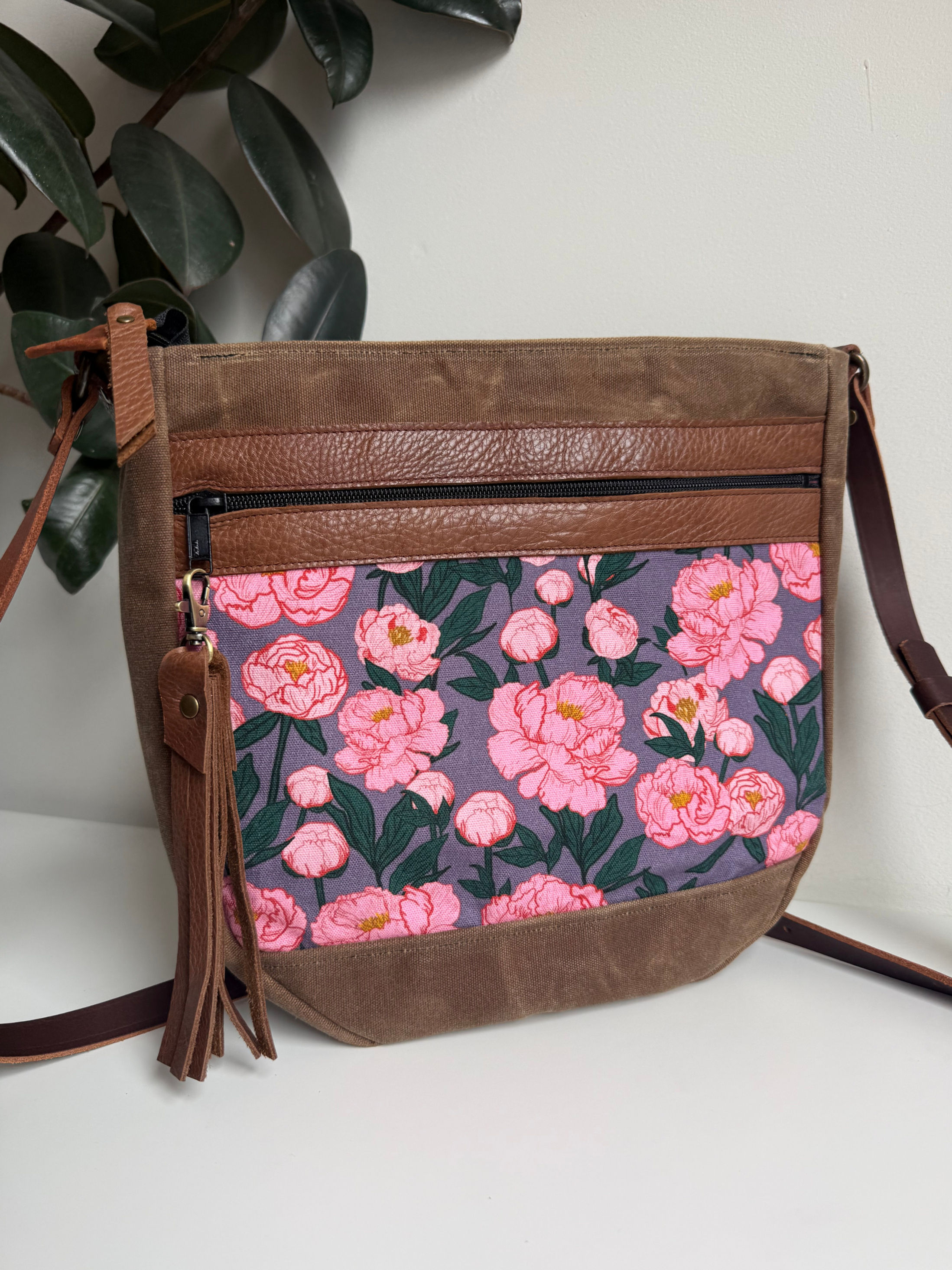 OOAK Double Zip Crossbody | Peonies