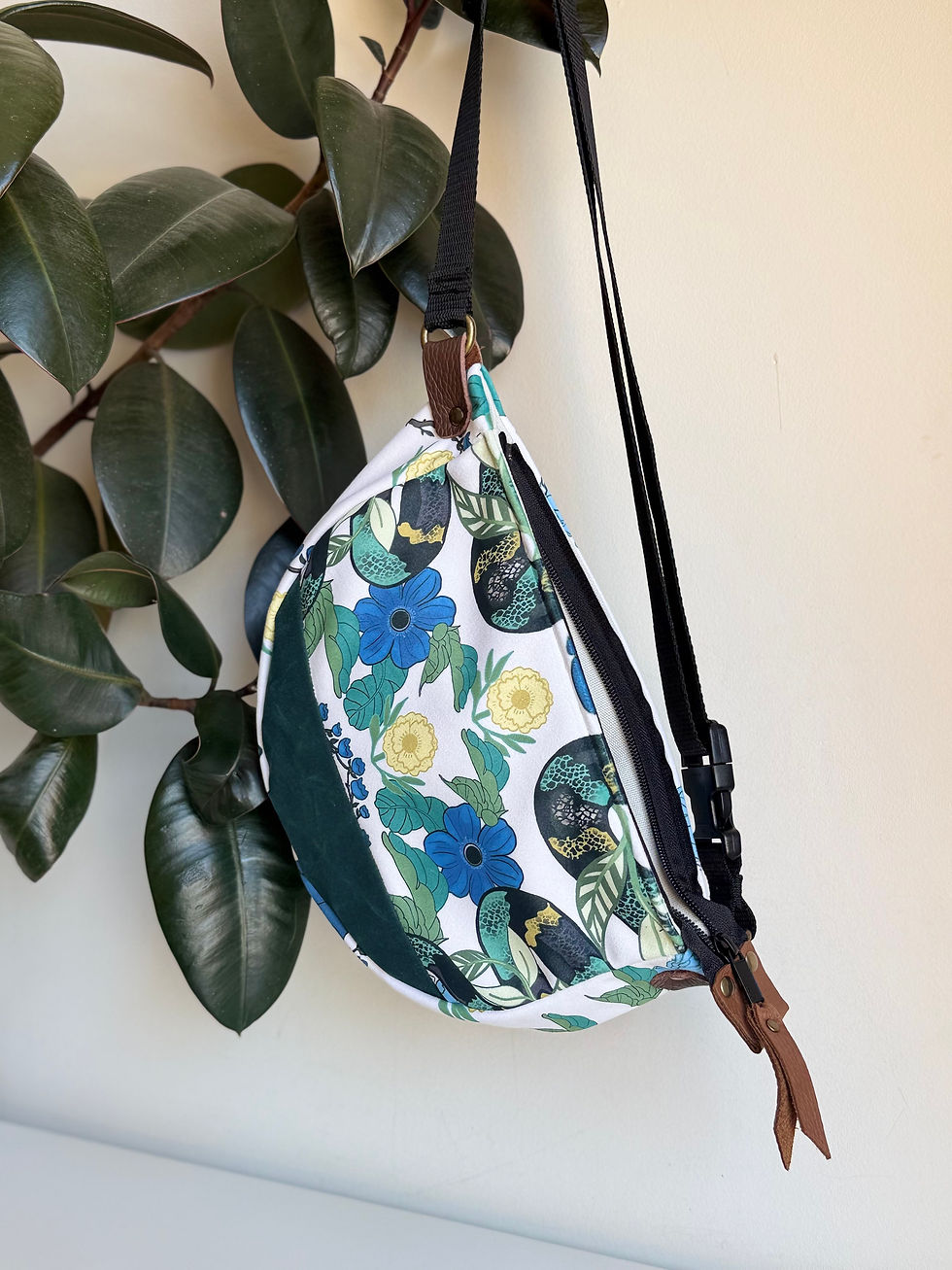 Thumbnail: OOAK Joni Sling Bag | Blue Floral, waxed canvas bottom (209)