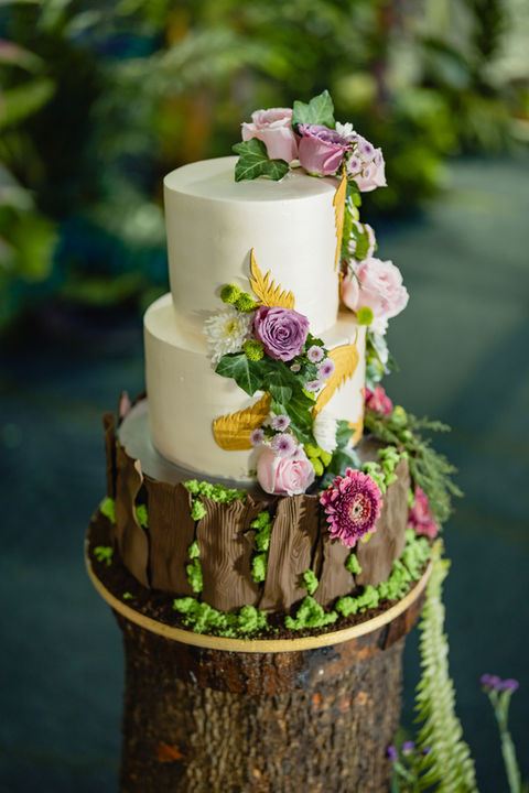 Tropical forest themed Christian wedding cake