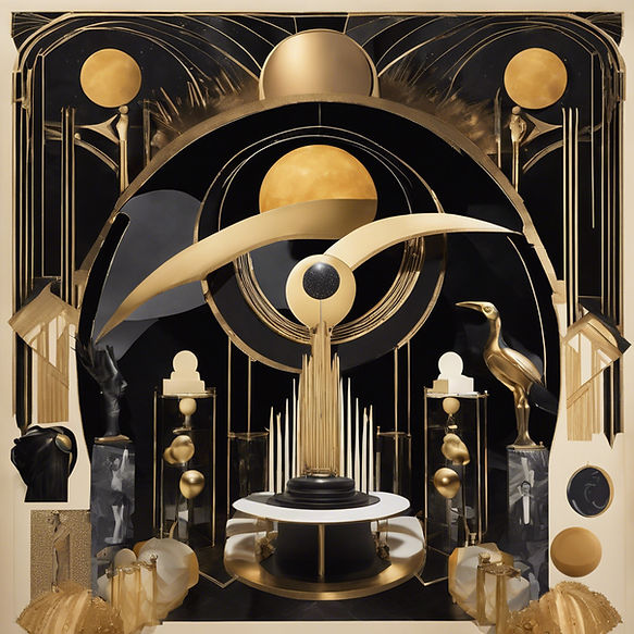 collage that symbolizes event production with, decorations, in style of sophisticated art