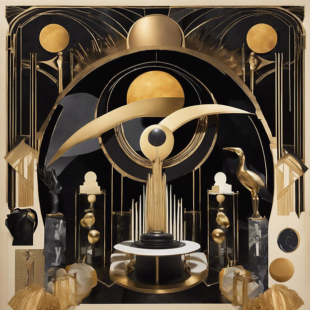 collage that symbolizes event production with, decorations, in style of sophisticated art