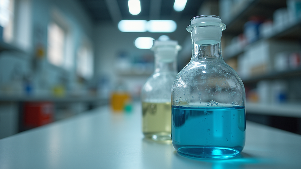 Close-up view of construction chemicals in a laboratory setting