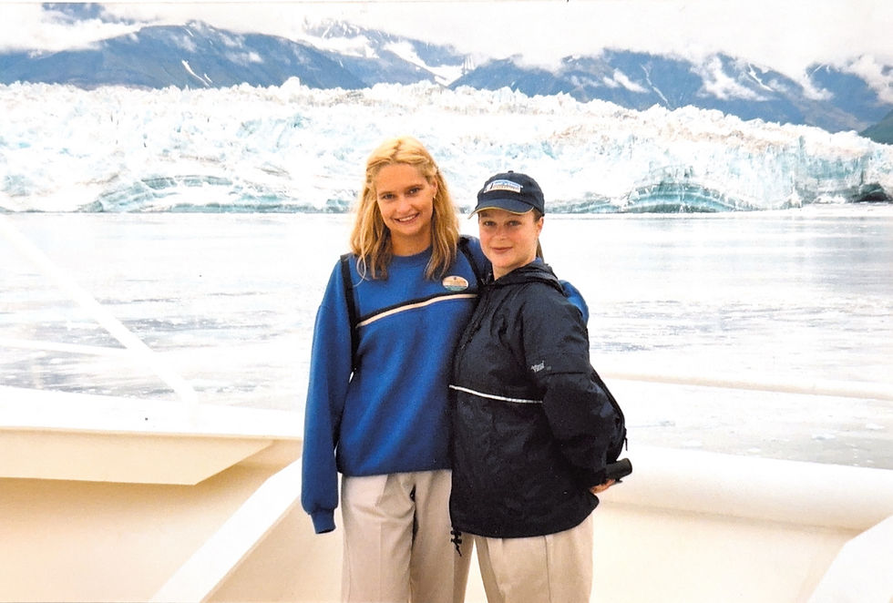 With my cruise staff colleague at the bow in Glacier Bay (Alaska)