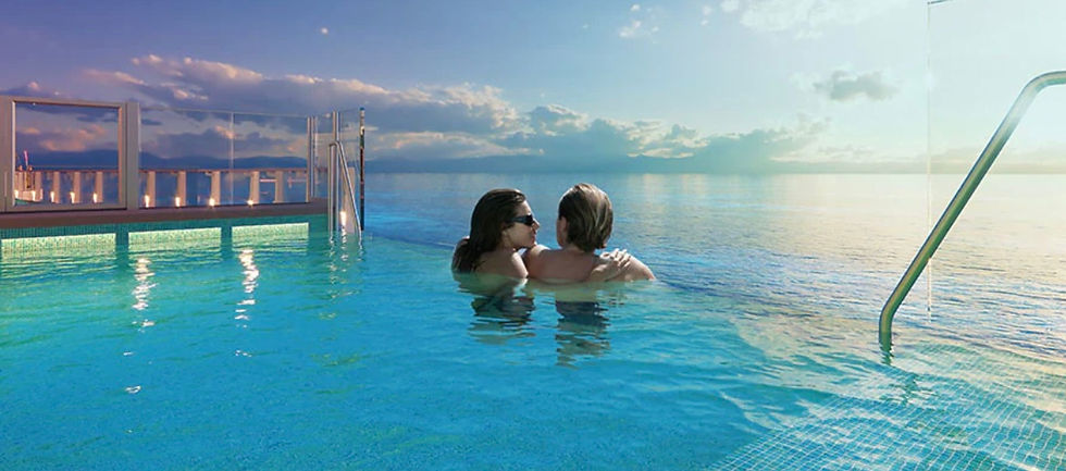 Views from the infinity pool at the cruise ship