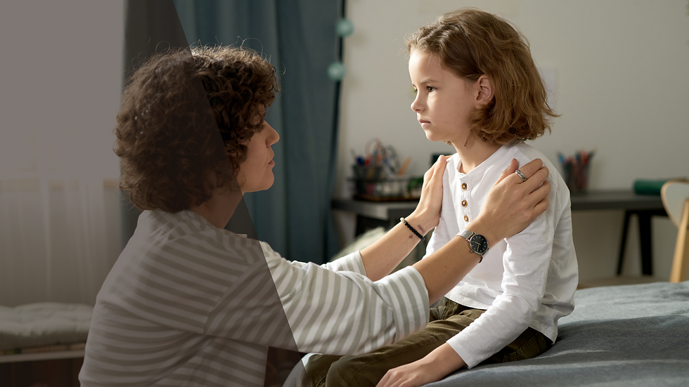 Parent kneeling to talk to a young girl.