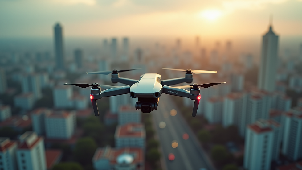 Vista aérea de un dron volando sobre un paisaje urbano