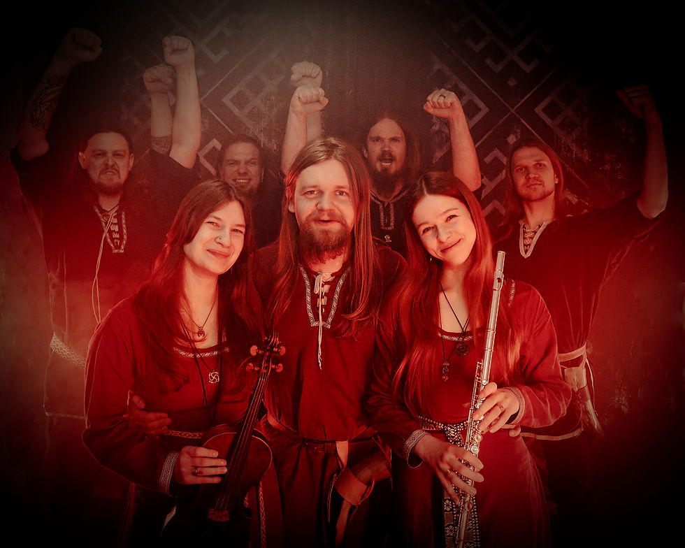 The current lineup of Ūkanose: Vilius Garba, Herkus Daukantas, Simona Lukaševičiūtė, Jokūbas Giedraitis, Laurynas Tamaševičius, Adrija Zavackaitė, and Linas Petrauska