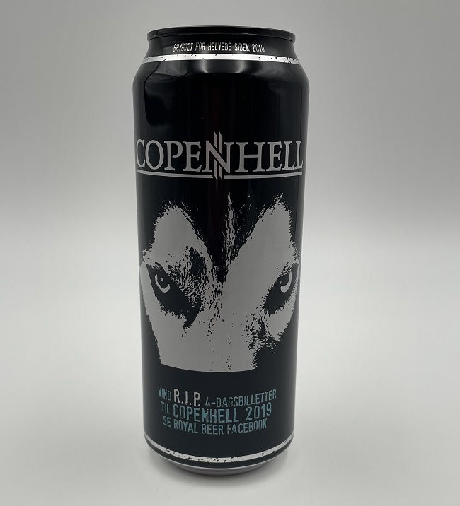FESTIVAL ISSUE. Copenhell 2019 — a limited-run black lager released by Royal Beer to promote the Danish metal festival. The can’s “R.I.P.” nod to four-day tickets is pure festival marketing, and pure collector bait.
