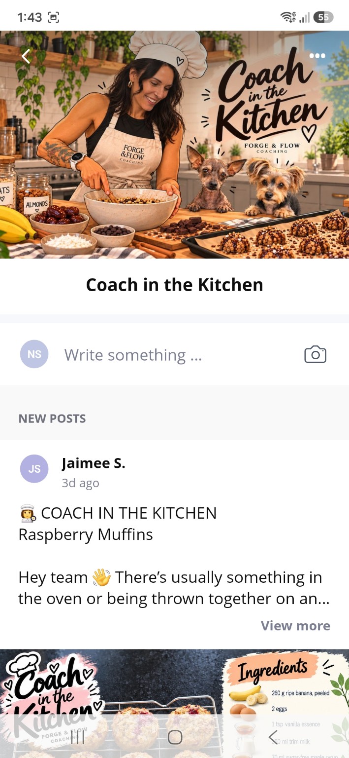 Coach in the Kitchen community inside Forge and Flow Everfit, sharing recipes and nutrition ideas
