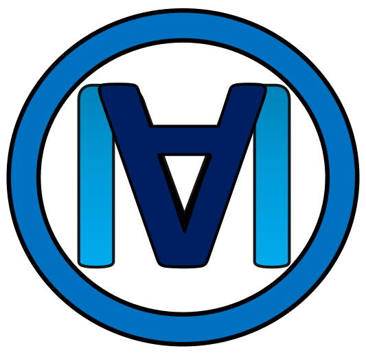 Blau-weißes Logo: stilisiertes "MA" im Kreis