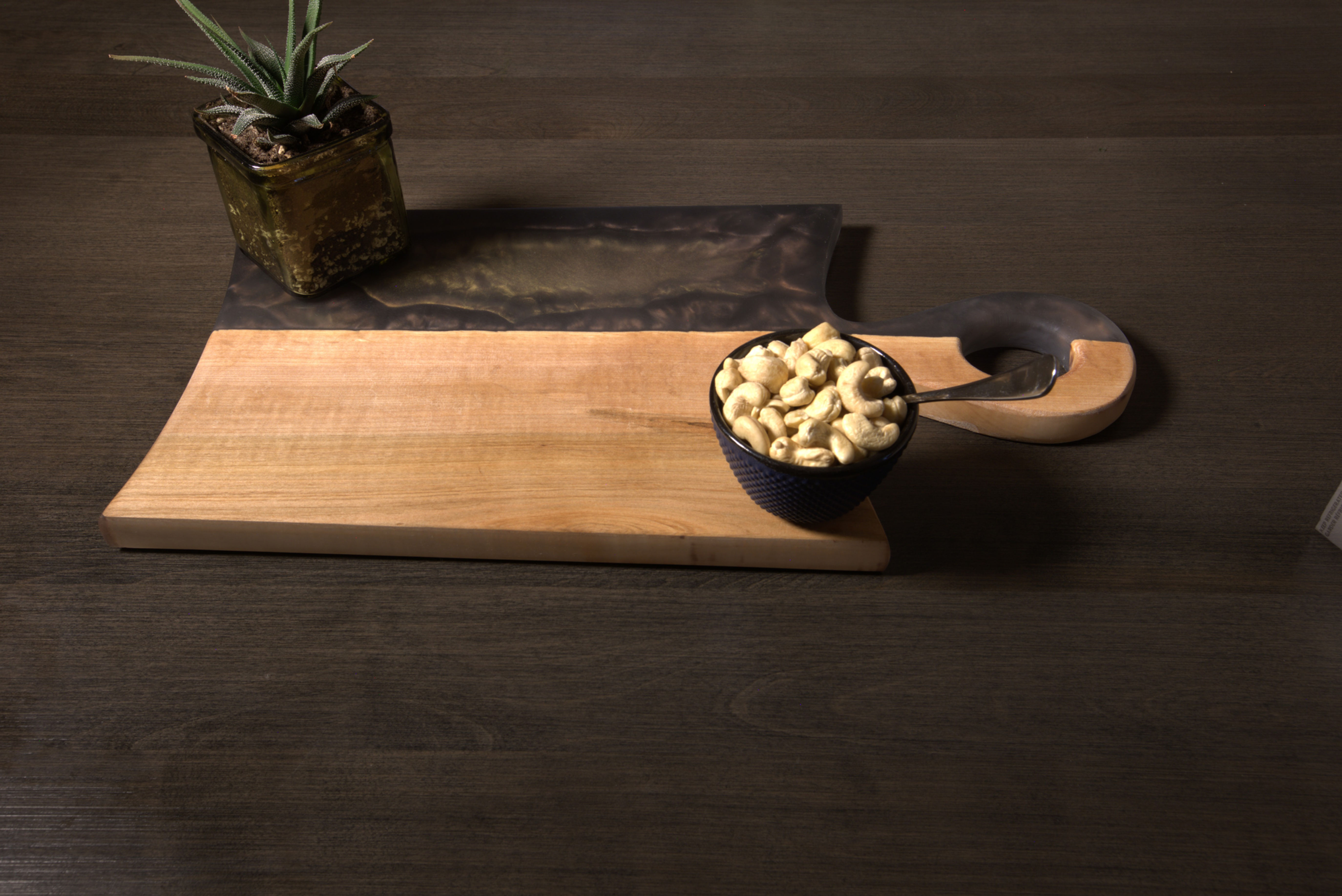 Molten Ember -Maple, Caviar & Copper Flared Artisan Board (18”x9.5”)