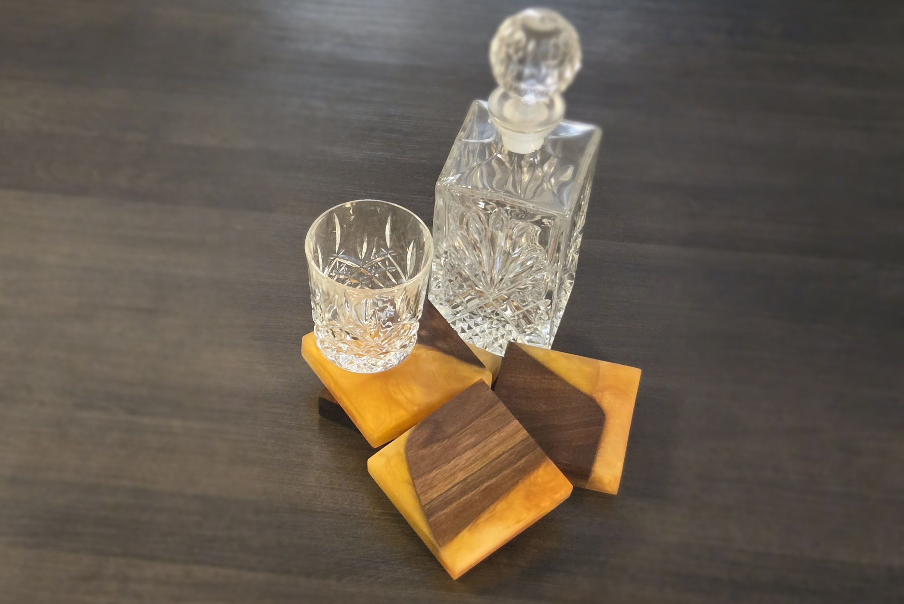 Golden Hearth Coasters - Set of 4 Square Resin & Walnut Coasters