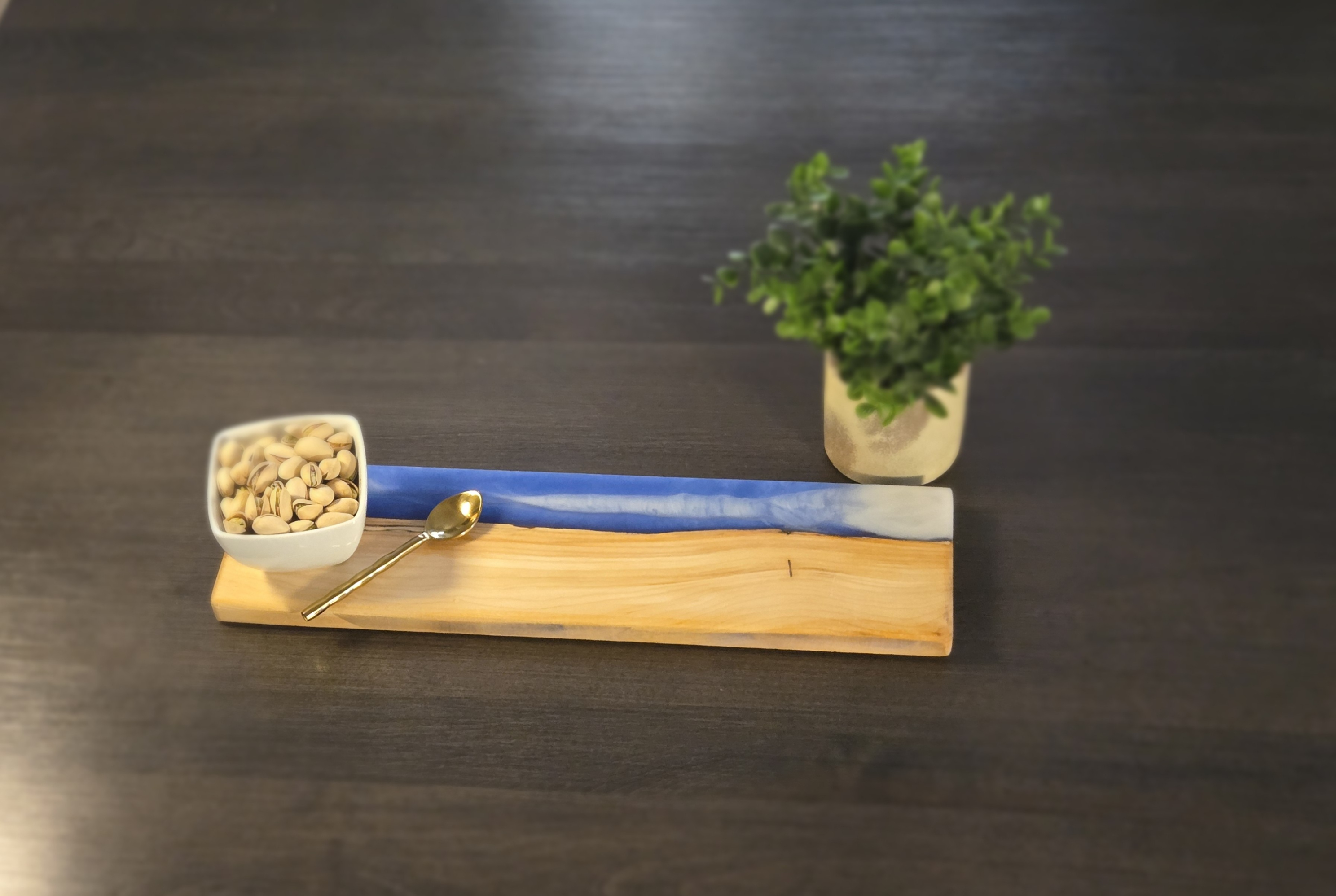 Coastal Current Cheese Board - Deep Blue & White with Maple (16.5x2.5)
