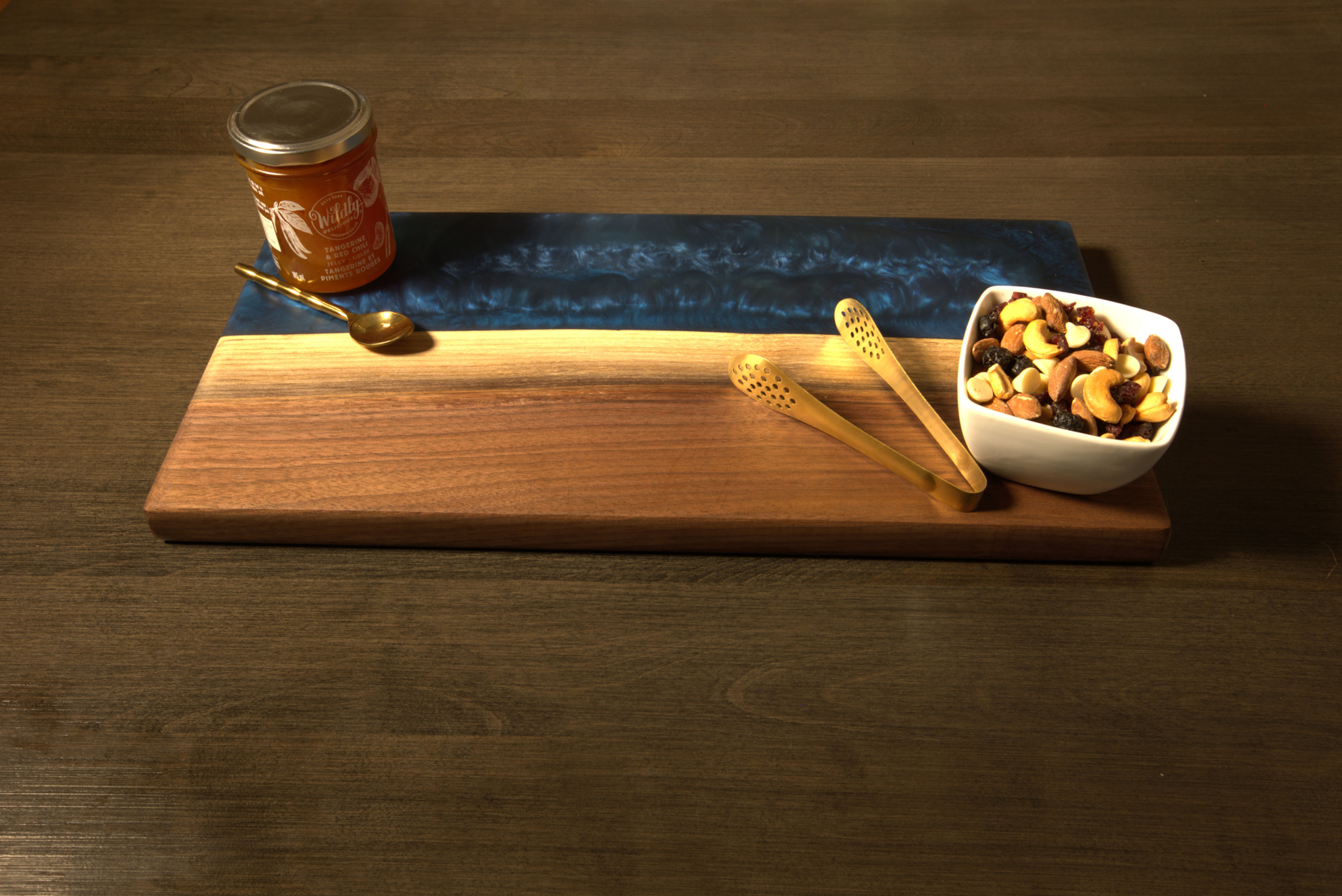 Midnight Horizon -Walnut & Sapphire Resin Artisan Board (18”x9”)