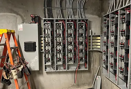 Residential electrical panel system installation with multiple circuits and breakers