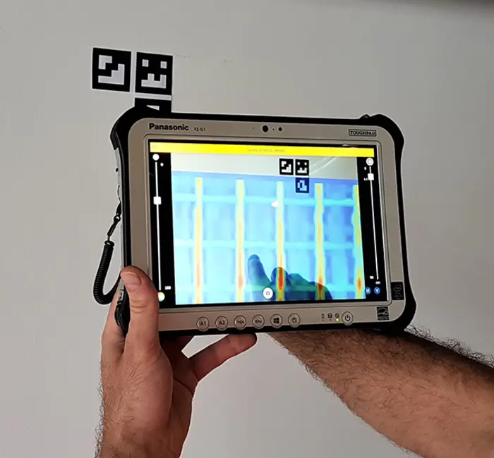 Close-up view of radar device screen showing subsurface scan results