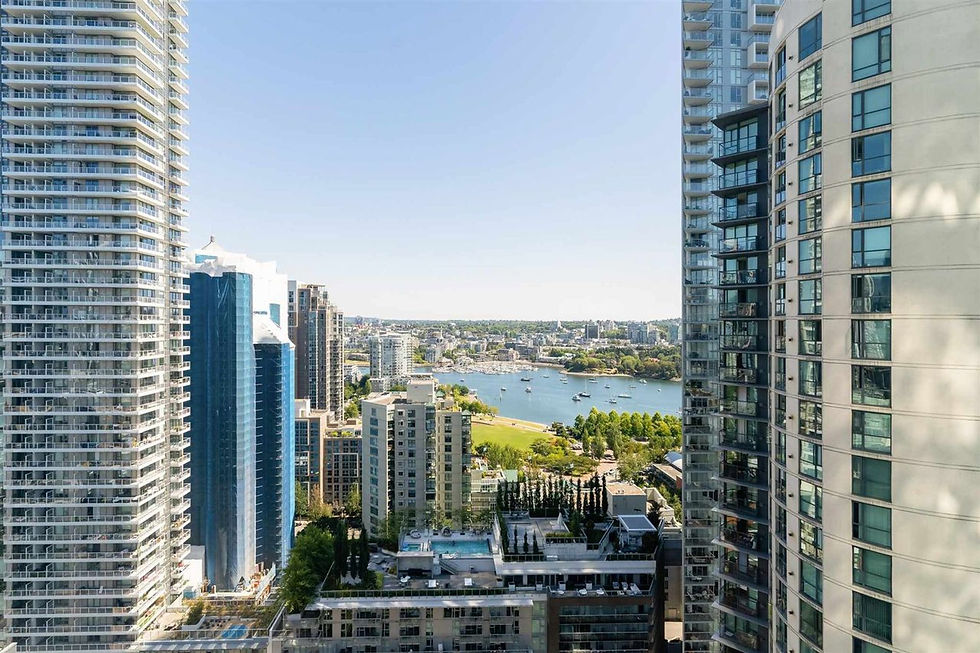 Eye-level view of modern apartment building in Vancouver neighborhood