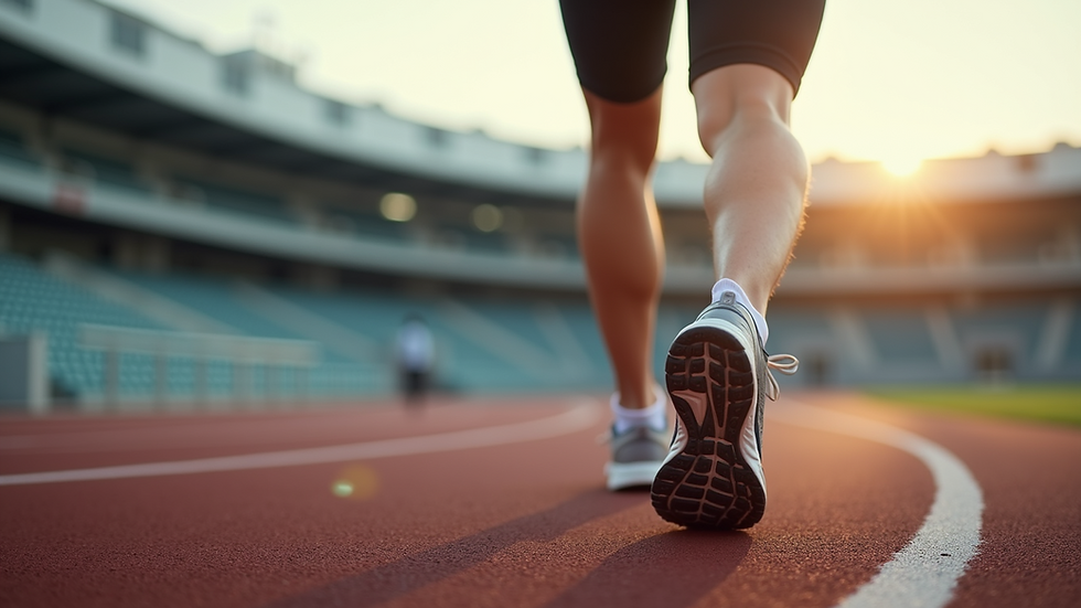 Close-up view of running shoes on a track