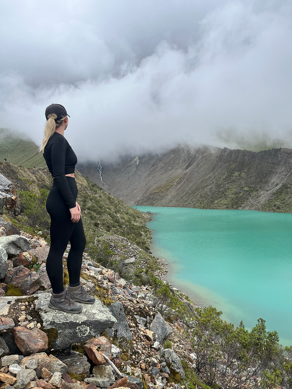 Lake humanity woman blue nature rocks clouds peru salkantay
