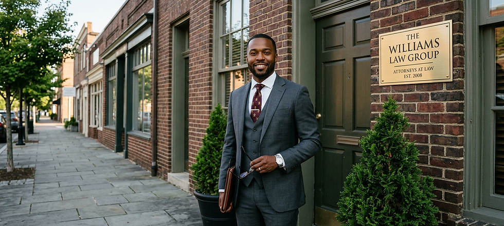 Firefly_Image of a black male business owner outside a professional brick and mortar law f