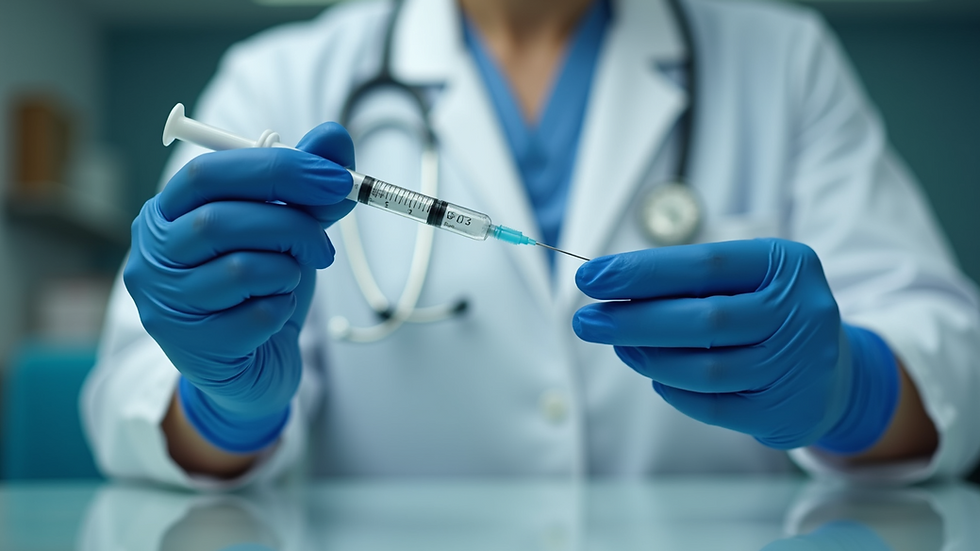 Close-up view of a healthcare professional preparing peptide injections